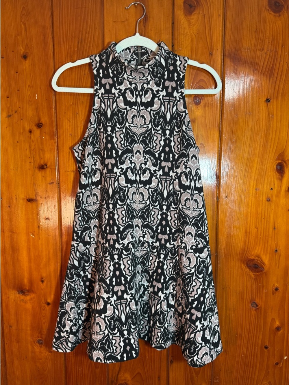 Free people XS Sleeveless Black & Cream knit brocade skater Dress
